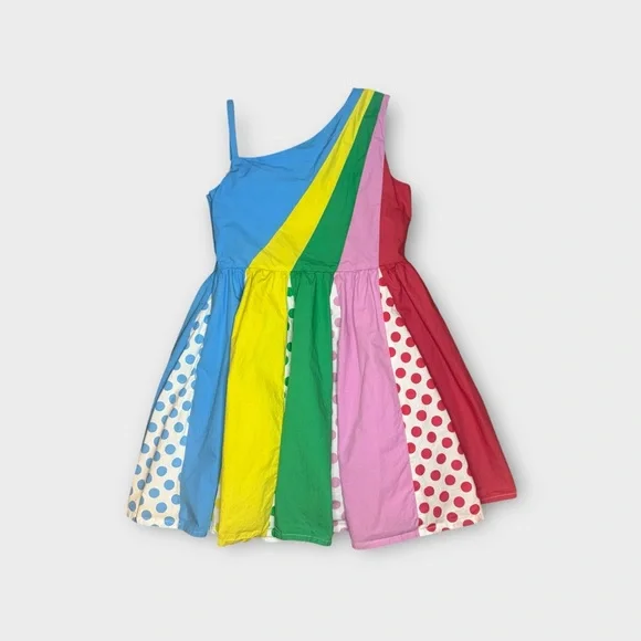 Mini Boden Polkadot Striped Rainbow One Shoulder Woven Dress - Picture 8 of 8